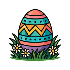 Colorful Patterned Easter Egg in Spring Grass