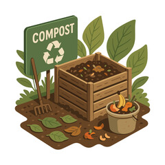 Isometric Farmer's Market Stall with Fresh Produce