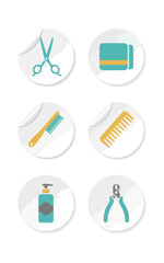 Grooming tools icons set on white stickers