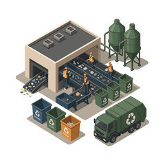 Isometric Recycling Plant with Sorting and Processing