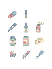 Medical icons pills syringes and healthcare symbols illustration