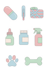 Medical supplies and pet care icons healthcare and veterinary vector illustration