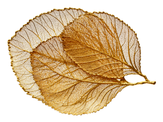 Golden Skeletonized Leaves Formed Into Delicate Shapes