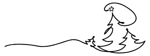 Merry Christmas decoration. Wavy line with Christmas trees. Year of the horse, Chinese New Year 2026 banner with blue horse and clouds, gold manner and stars