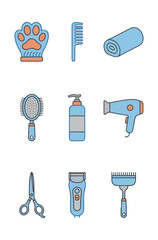 Pet grooming supplies isolated set with paw print vector