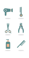 Pet grooming tools vector illustration on black background