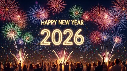 Happy new year 2026 fireworks celebration wishing you a bright and joyful future