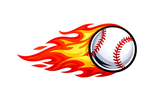 "Vector illustration of a flaming baseball, symbolizing fast pitch power. Designed as a sport logo, emblem, or icon for teams and leagues, isolated on a transparent background."