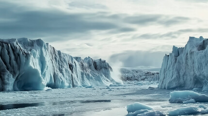 Melting glacier and polar ice in cold ocean symbolizing climate change global warming rising sea levels and environmental crisis