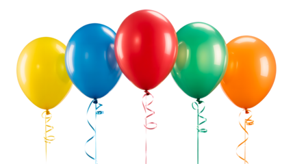 Vibrant colorful balloons floating against a bright white background for celebrations and joy isolated on transparent background