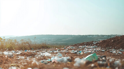 Plastic waste scattered across natural landscape highlighting environmental pollution human impact and global ecological crisis