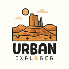 Urban Explorer Desert Landscape Vector Illustration for T-Shirt, Streetwear and Adventure Branding
