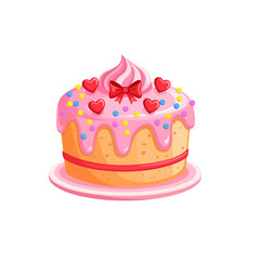 Whole Valentine's Day Cake with Pink Dripping Glaze and Heart Decorations.