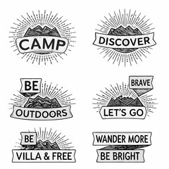 Fototapeta premium Hand drawn camping and adventure badges with mountain illustrations