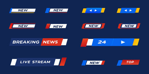 Collection of colorful lower third graphics for news and live broadcasting