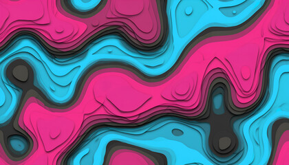 An intricate digital illustration showcases a compelling blend of vivid pink and serene blue hues, forming a mesmerizing abstract background with flowing, layered contours.