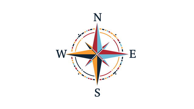 Colorful compass rose with north, east, south, west directions