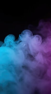 Captivating abstract design featuring ethereal flowing light blue and purple smoke creating a soft, atmospheric pattern on a mysterious dark background ,graphic ,mist ,gas