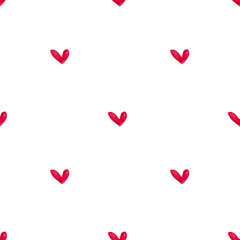 Romantic hand painted watercolor pattern with abstract hearts and delicate floral details on a white background. Suitable for textile design, wallpaper, surface design and holiday branding.