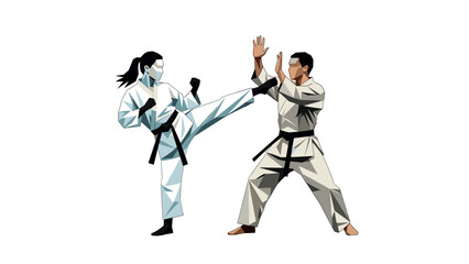 Obraz premium Dynamic martial arts training: low poly karate sparring with black belts