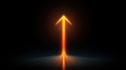 Bright glowing upward arrow symbolizing progress and growth on dark background with digital lines and light effects for motivational concepts and design use