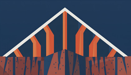Abstract geometric mountain peak with orange and white lines against a dark blue sky, symbolizing achievement and challenge.