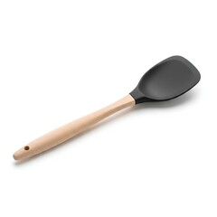 Wooden Food Stirrer with Polished Handle and Black Tip on White Background
