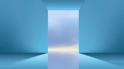 Bright and Serene Open Space with Blue Walls and Soft Light Illustrating Concept of Freedom and New Beginnings for Creative Projects and Design Purposes