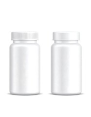 Two blank white pill bottles