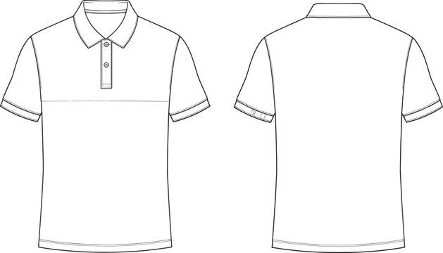 Blank white mens short sleeve polo shirt technical fashion flat sketch vector illustration with front and back view for tech pack