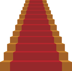 Staircase, staircase with a red carpet, stairs icon. Vector, cartoon illustration, poster, postcard.