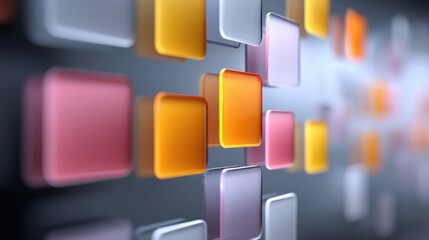 Colorful geometric shapes with a modern abstract design in a digital or virtual space creating a vibrant and dynamic visual experience.