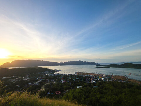 Morning top view of the Coron city, Busuanga, Philippines. Mountain Tapyas