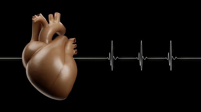 Human heart 3d render with pulse line showing medical concept on dark background illustrating life and vitality in healthcare - Powered by Adobe