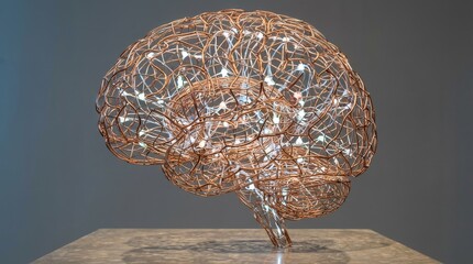 Illuminated Brain Model Representing Artificial Intelligence and Neural Networks.