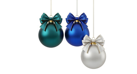 Three Hanging Christmas Ornaments with Bow Decorations Isolated on transparent background