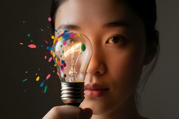 A woman holding a light bulb in her hand