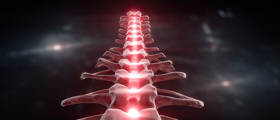3d-rendered illustration of human spine anatomy for medical education and training on a dark background focusing on structure and detail