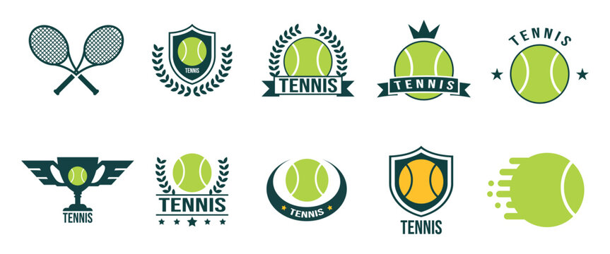Tennis Logo Collection with Rackets, Balls, and Shields