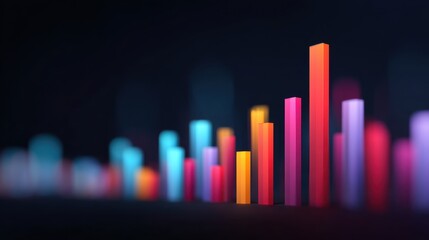 Colorful Digital Bar Graph Displaying Data Trends and Insights on a Dark Background, Ideal for Business and Technology Illustrations