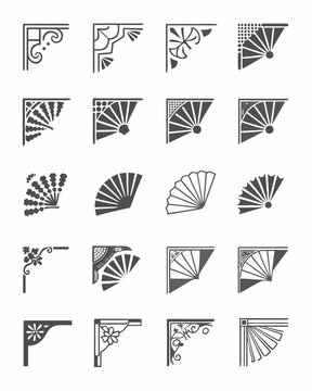 Collection of decorative corner elements and ornamental designs in black and white