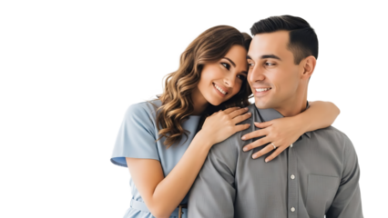 A happy couple embracing each other on transparent background