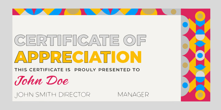 A colorful certificate of appreciation presented to john doe by management - Powered by Adobe