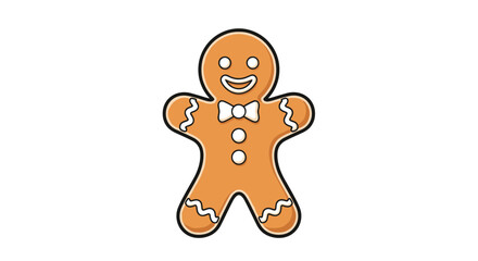 Fototapeta premium Classic gingerbread man cookie with white icing decorations and a bow tie for Christmas holiday celebration.