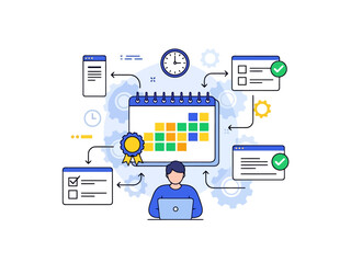 Productivity and Project Management Concept with Calendar and Workflow