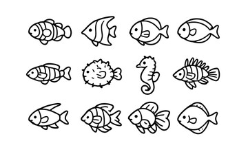 Obraz premium Cute cartoon fish and seahorse collection