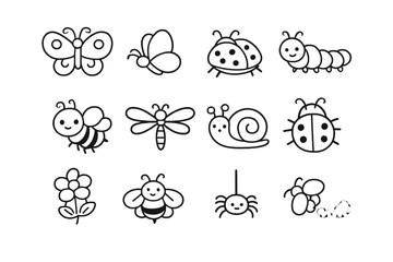 Obraz premium Cute insect icons on a dark gradient background