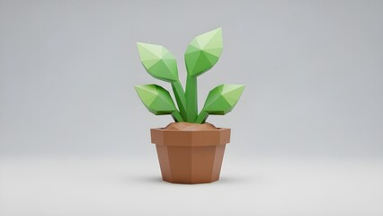 Minimalist green 3D low poly potted plants