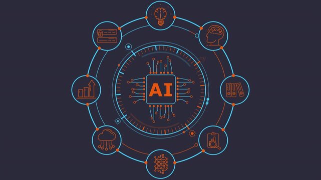 AI processor in the center of a circle of technology icons