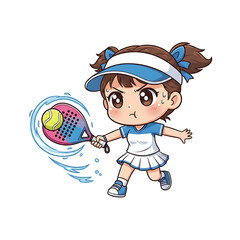 Cute chibi padel defense block cartoon isolated white